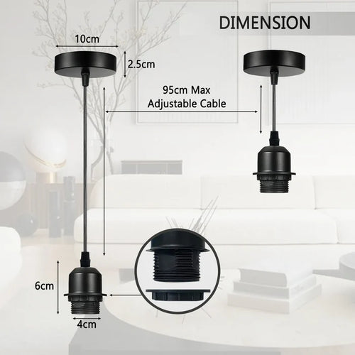 10Pack Black Pendant Light,E27 Lamp Holder Ceiling Hanging Light,PVC Cable~4255