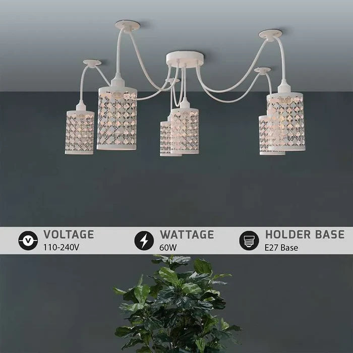 6 Way Spider Lights Adjustable Cable With Swag Hook~5084