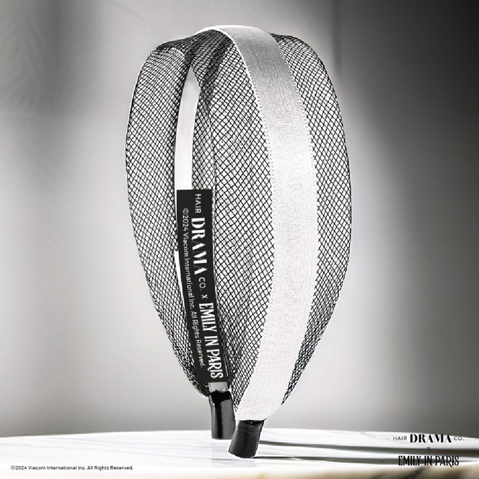 Black Mesh Hair Band with Silver Ribbon
