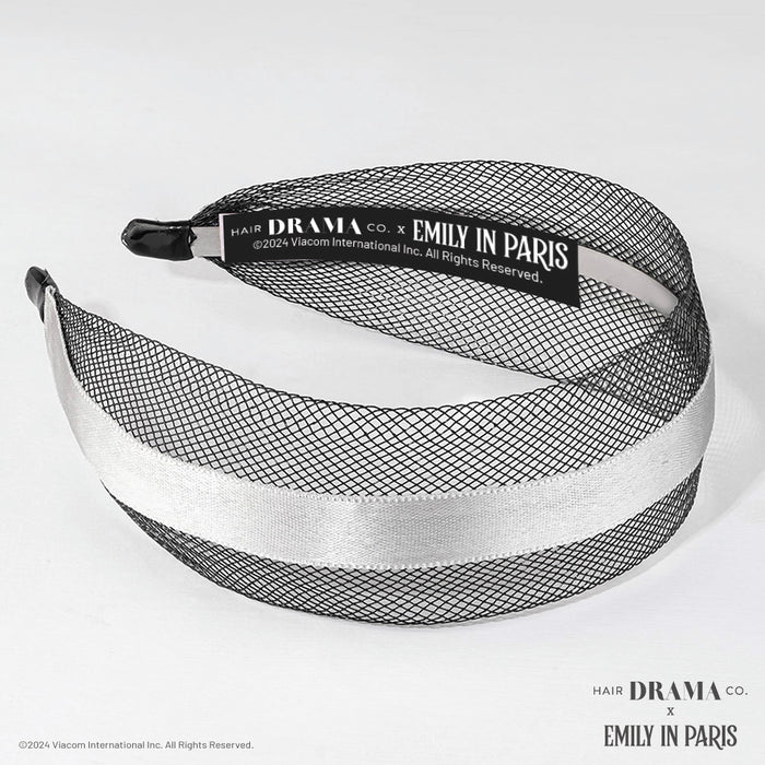 Black Mesh Hair Band with Silver Ribbon