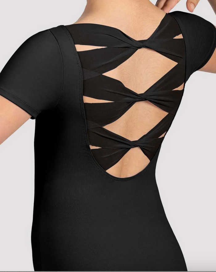 Boat Neck Twist Mesh Back Leotard