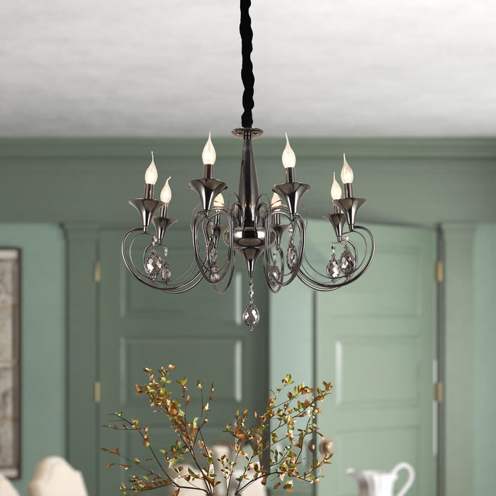 Candle Chandeliers Light 6 Curved Arm Black E14 Pendant Light Crystal Droplet~4998