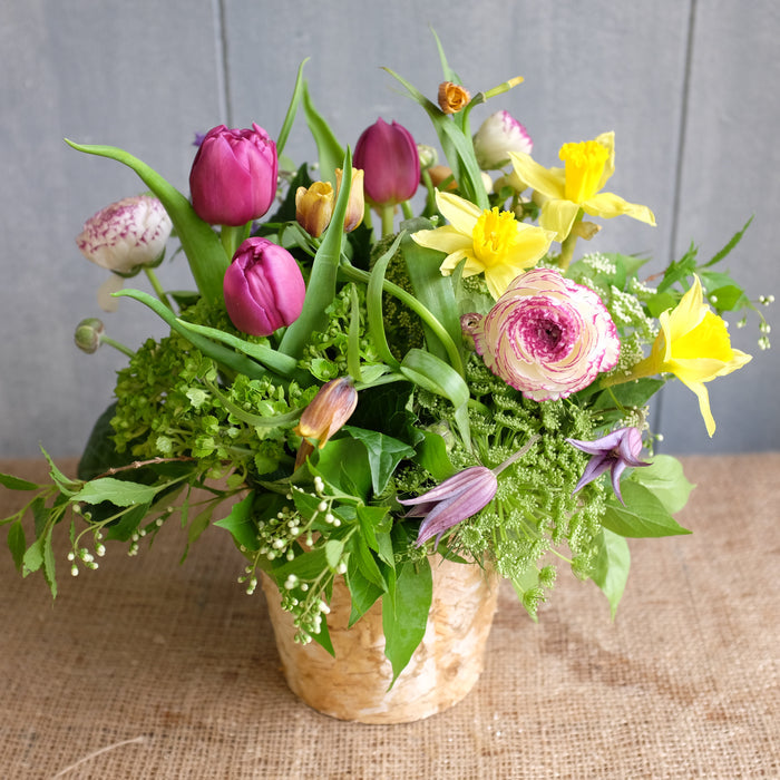 Flower bouquet with Fritillaria, Tulips, Daffodils , and Ranunculus by Michler's Florist
