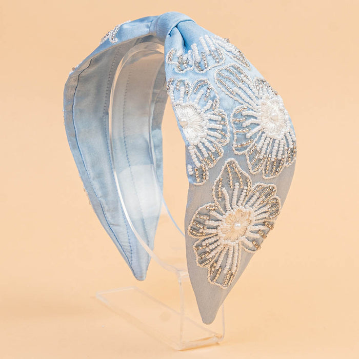 Flora Embellished Knotted Hair Band - Blue