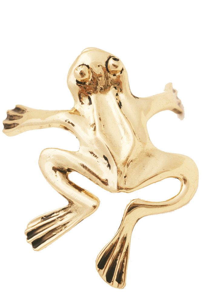 Gold frog hair hook, front view