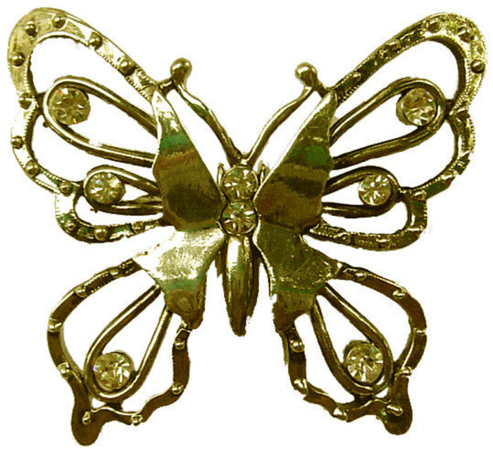 Gold butterfly ponytail hair hook with rhinestones, front view