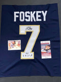 Isaiah Foskey Notre Dame Signed Jersey SWATCH 16x20 JSA COA Blue Go Irish