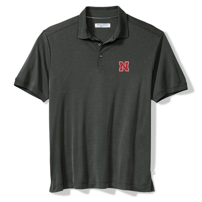 Men's Nebraska Huskers Tommy Bahama Bay Stripe Polo - 008COAL