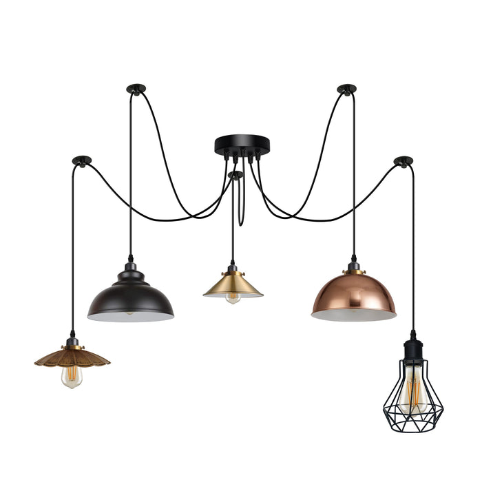 Multiple Arm Pendant Spider Light 5 Bulbs Edison Chandelier ~4463