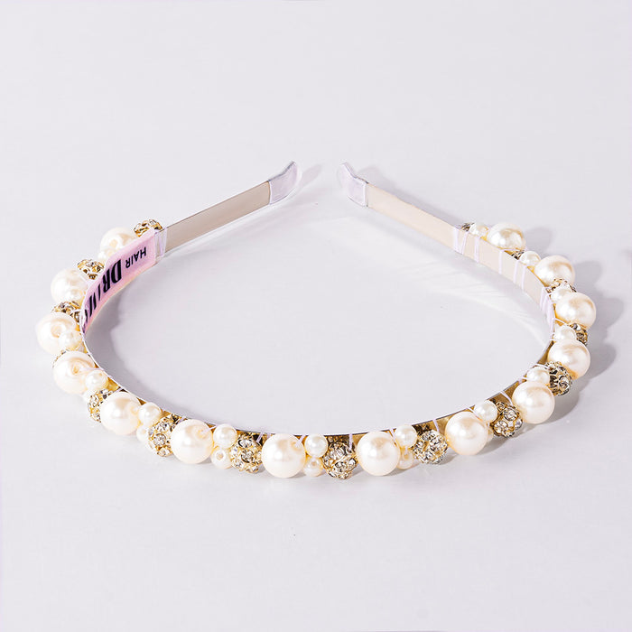 Off-White Pearl and Silver Crystals Hair Band