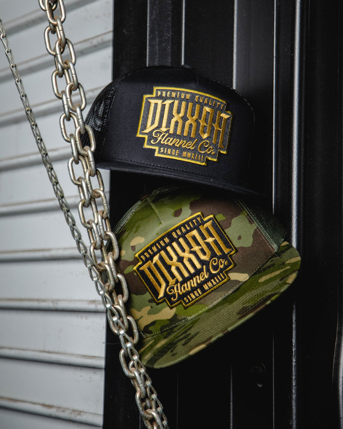 Premo Flat Bill Trucker Snapback - Black & Gold - Dixxon Flannel Co.