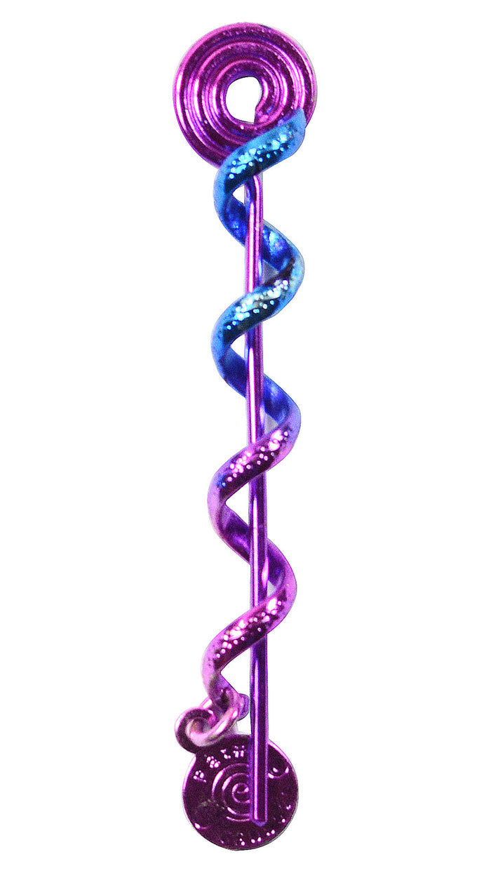 Purple Rainbow Mini Hair Twister – 2-inch Spiral Wrap for Short Hair, front view with decorative charm.