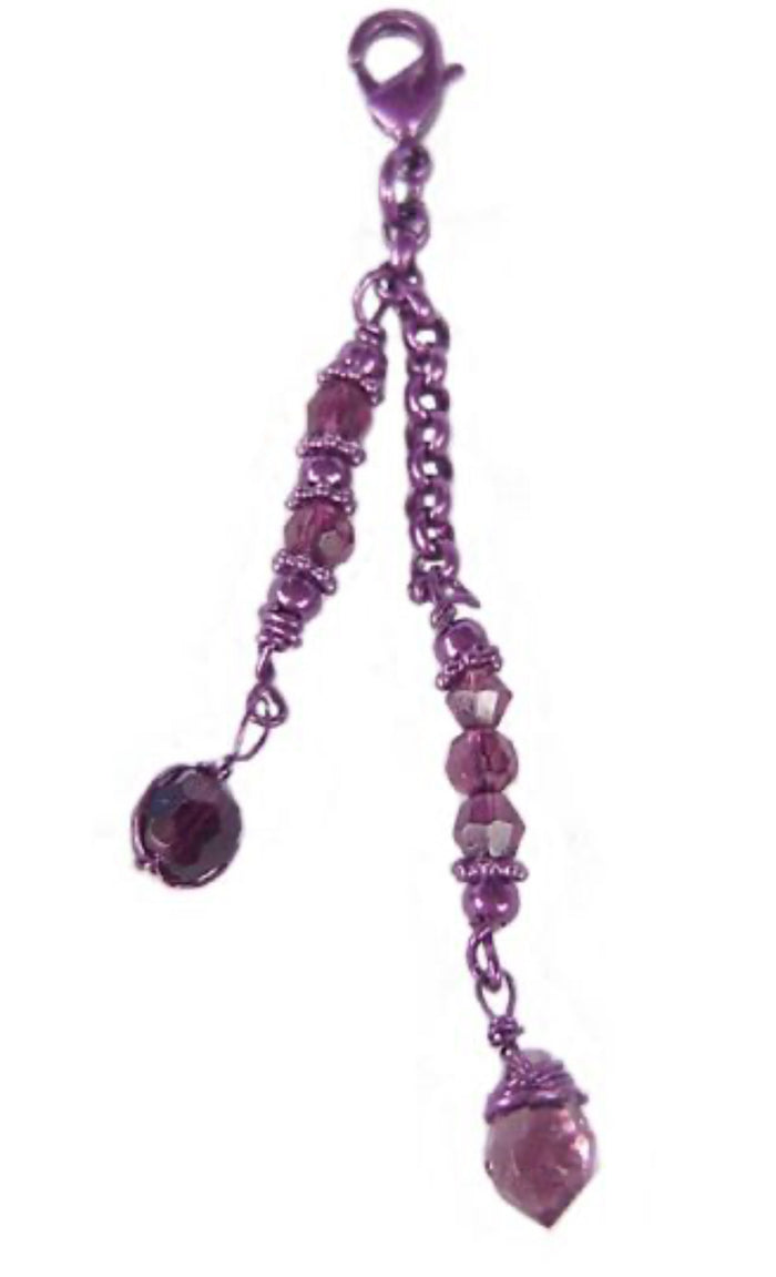 Purple crystal bead charm with lobster clasp for Purple Rainbow Mini Hair Twister and Spiral Wrap accessories.
