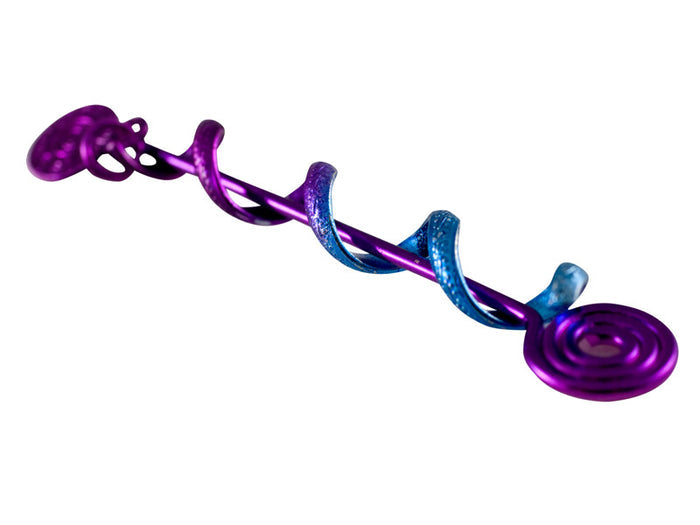 Purple Rainbow Mini Hair Twister – 2-inch Spiral Wrap for Short Hair, side view with decorative charm.