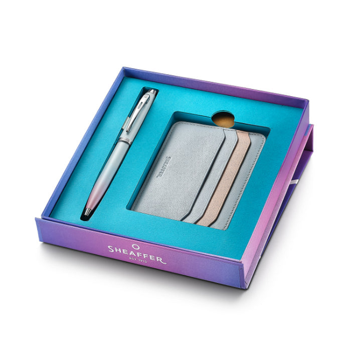 Sheaffer 9376 Gift Set - Expressions 100 Blue & Pink Pearlised Gradient Ball Pen with Credit Card Holder