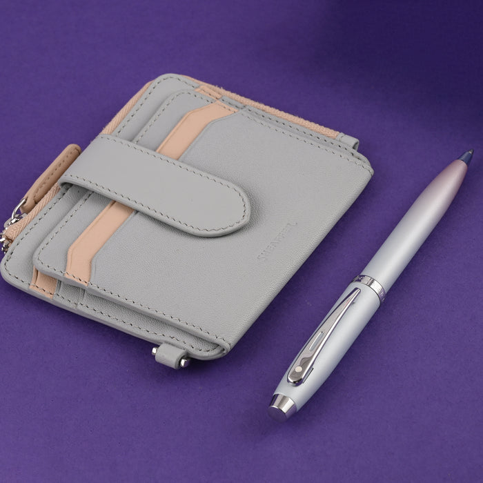 Sheaffer 9376 Gift Set - Expressions 100 Blue & Pink Pearlised Gradient Ball Pen with Leather Wallet 3