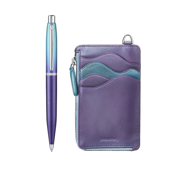 Sheaffer 9430 Gift Set - Expressions VFM Blue & Purple Pearlised Gradient Ball Pen with Credit Card Holder