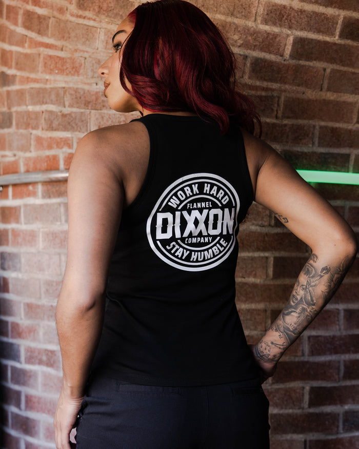 Women's White Nuevo Corpo Fitted Tank - Black